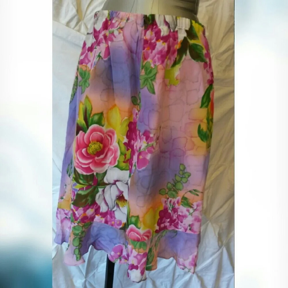 NWOT Diane Gilman Silk Floral Skirt - Picture 3 of 4